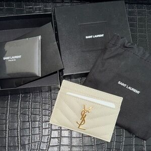 Saint Laurent Beige Cardholder with Gold YSL Logo